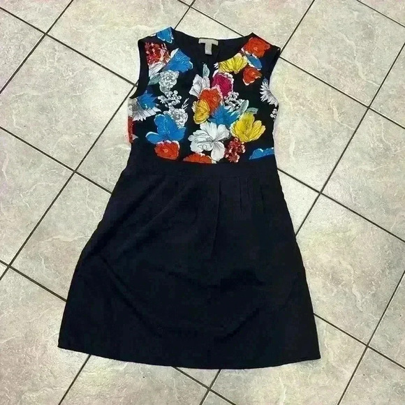 Banana Republic Sleeveless Navy Floral Dress Size 10 - Picture 1 of 6